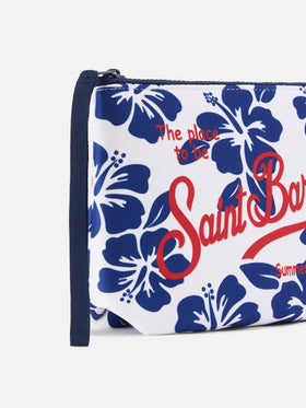Pochette Aline in scuba con stampa Hibiscus