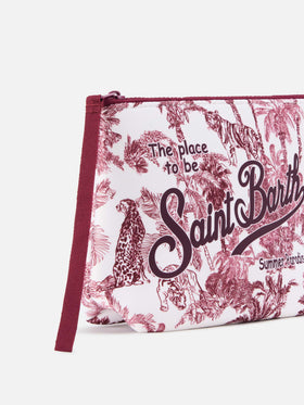Pochette Aline in scuba con stampa Toile de Jouy bordeaux