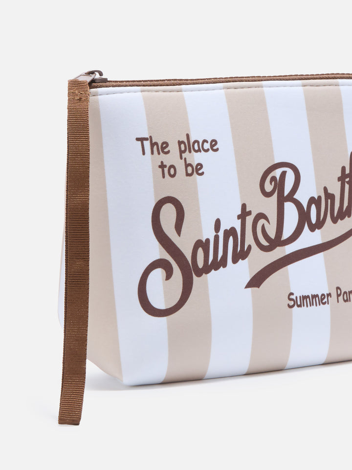 Aline scuba pouch with wide beige stripes
