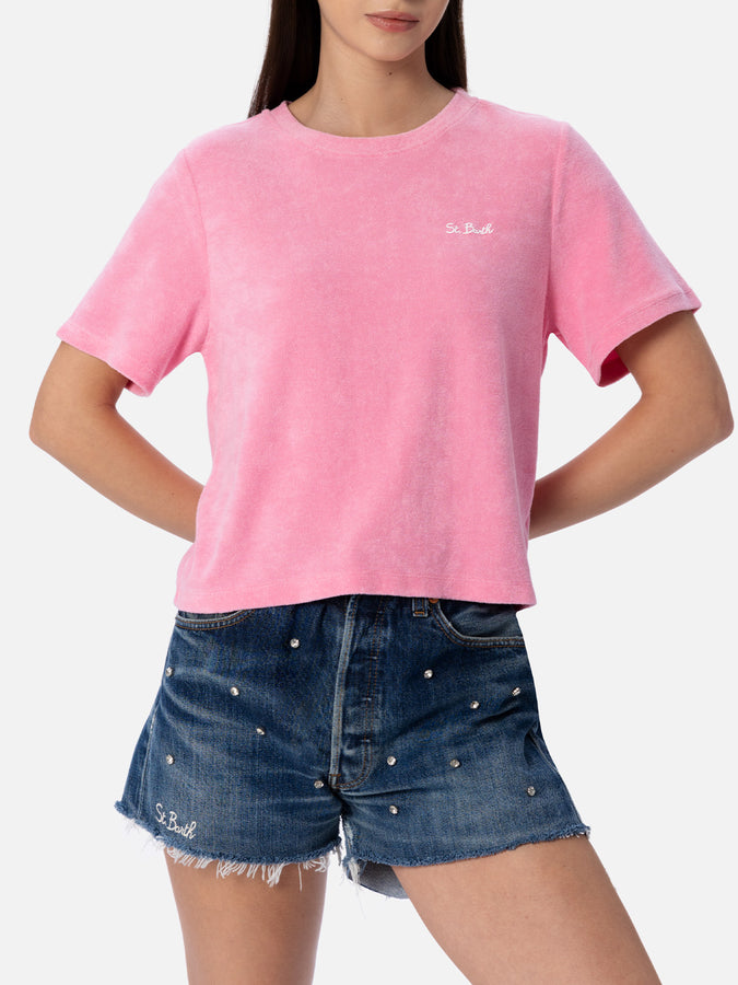 Mc2 Saint Barth T-shirt da donna rosa girocollo in spugna di cotone Emilie