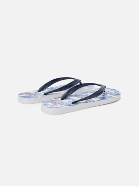 Alma rubber slip-on flip flops with Toile de Jouy print