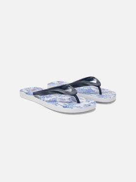 Alma rubber slip-on flip flops with Toile de Jouy print