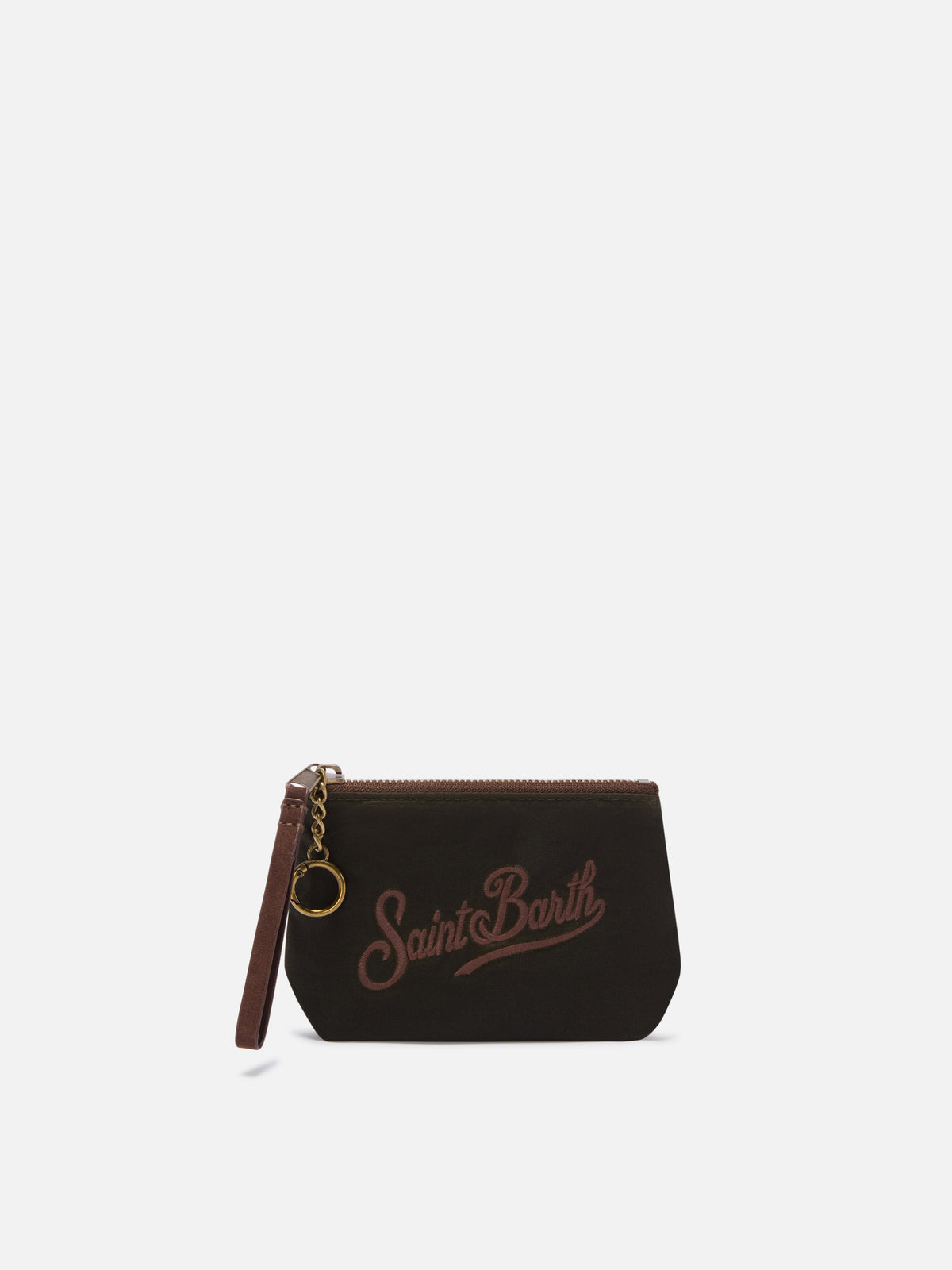 Mini-Aline in Military Green aus gewachstem pouch mit Logostickerei 