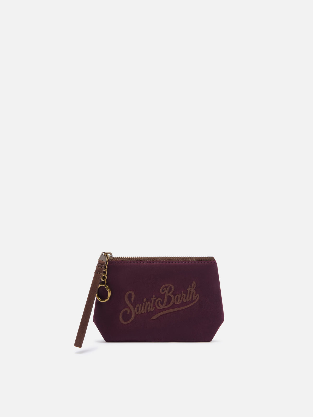 Aline Mini Bordeaux encerado pouch con bordado del logo 