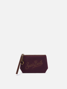 Aline Mini Bordeaux encerado pouch con bordado del logo 