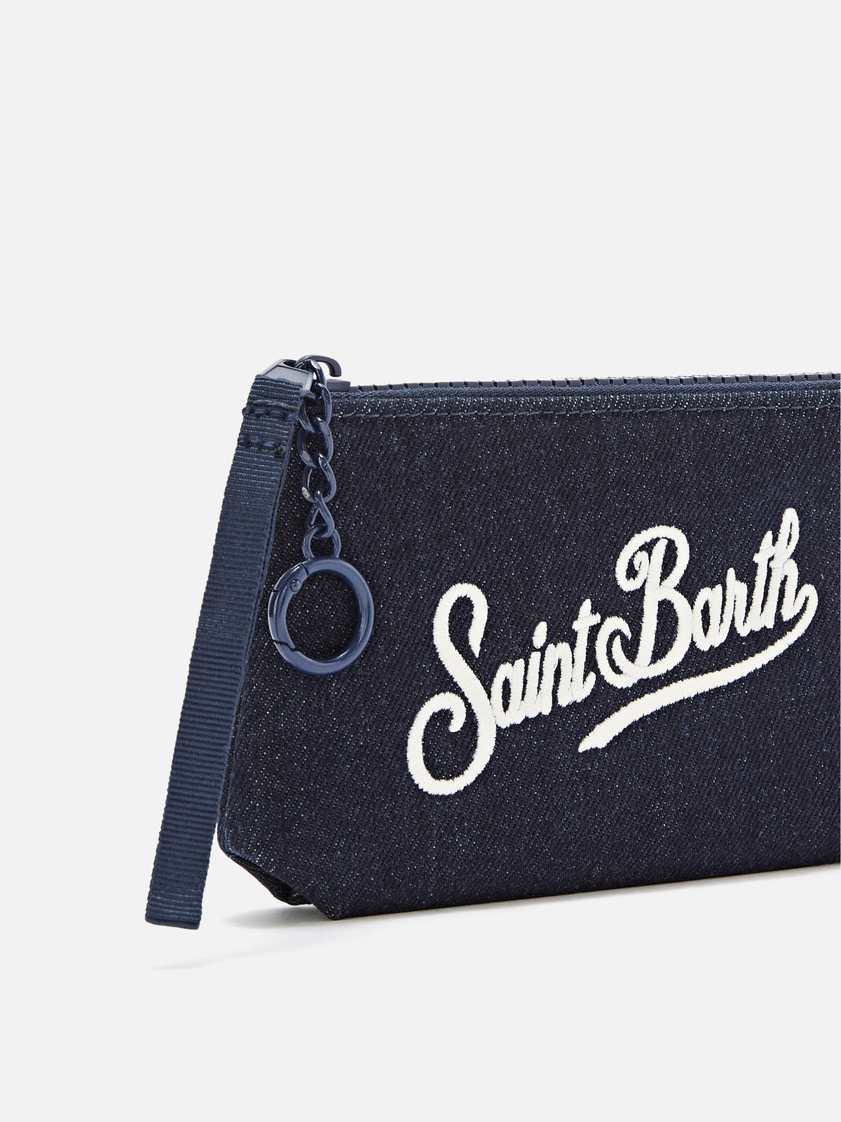 Blue Mini Aline en denim pouch avec broderie logo 