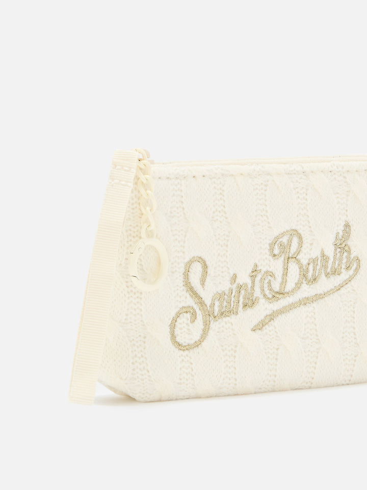 Pochette Mini Aline off white in tricot con ricamo logo