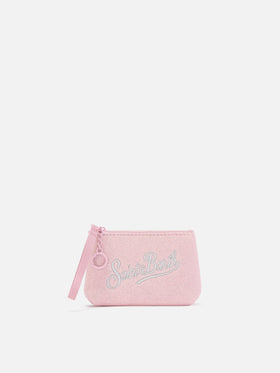 Pochette Mini Aline rosa in lurex con ricamo logo