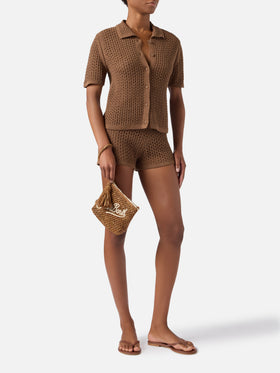 Shorts Almyra in crochet marrone