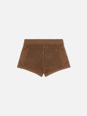 Shorts Almyra in crochet marrone