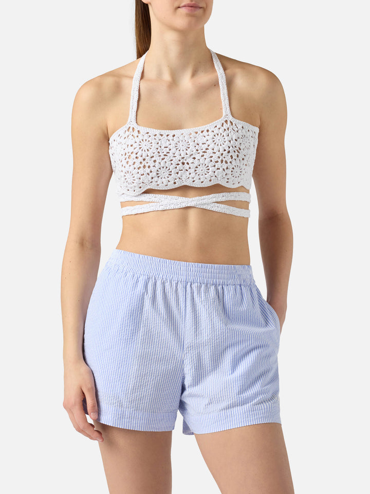 Top in cotone crochet Alanis con motivo floreale