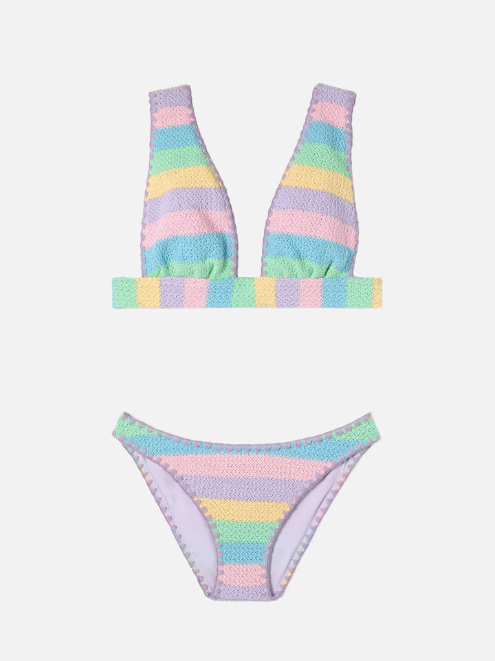 Bikini a triangolo allycia Elise in crochet a righe pastello