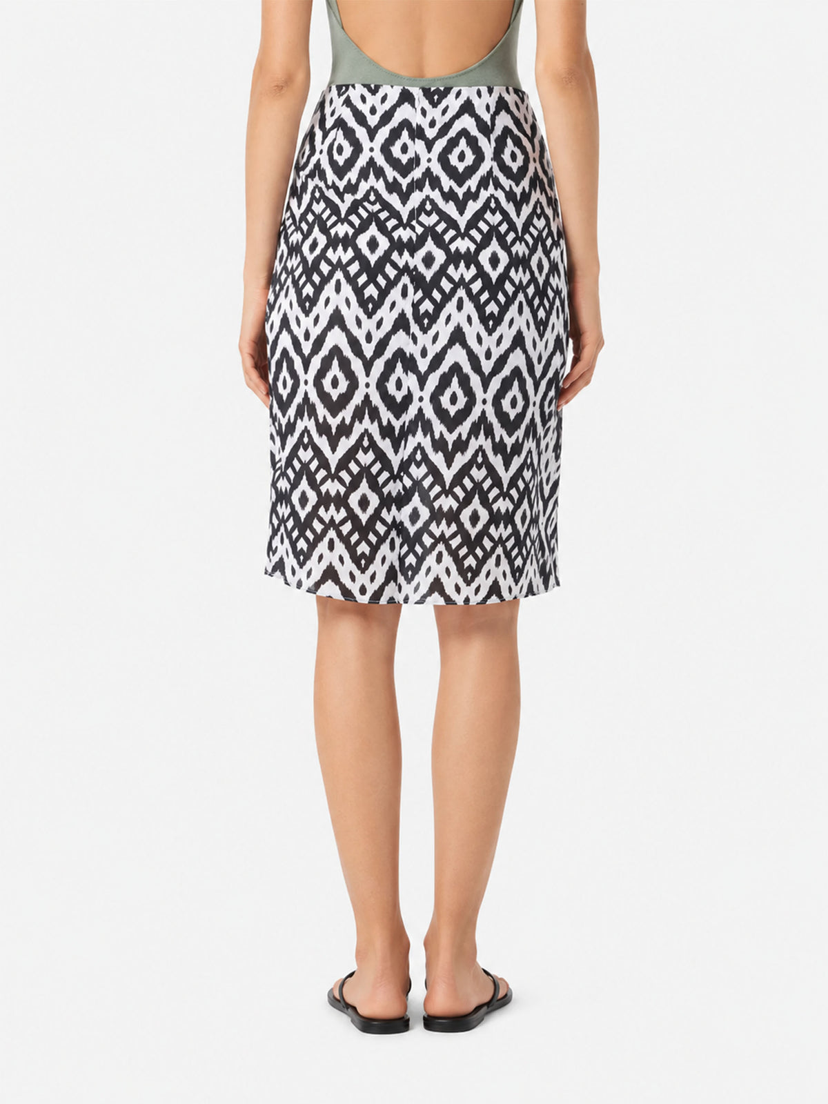 Gonna midi Amanda ikat bianco e nero