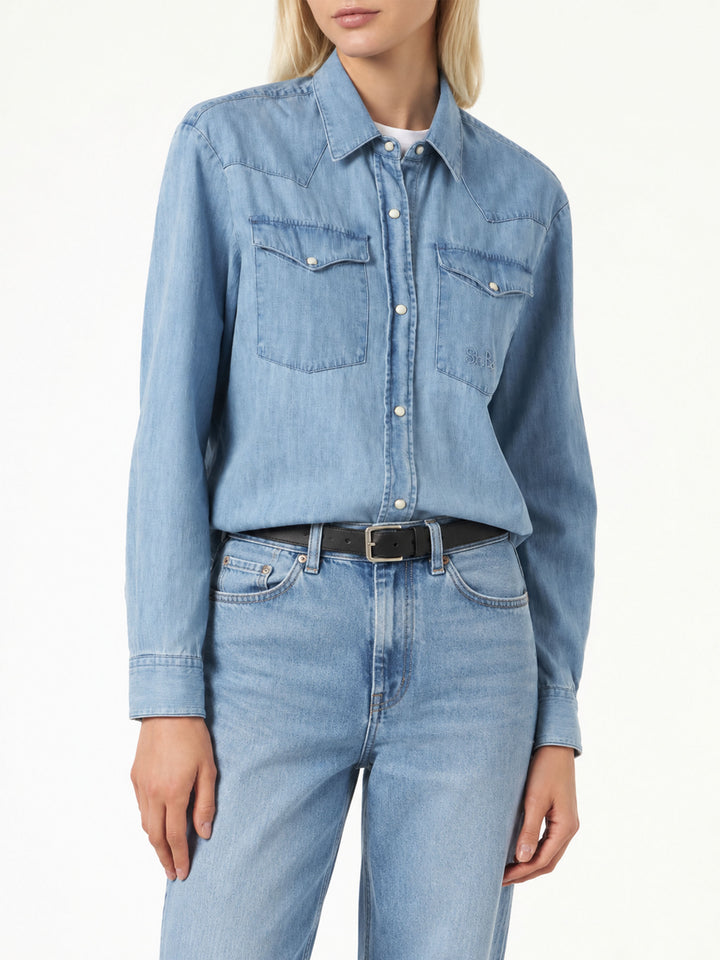 Hellblaue Amaya Tex Denim-Hemdbluse 