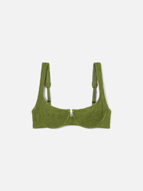 Amira Balconette-Bikinioberteil aus Crinkle-Stoff in Militärgrün 