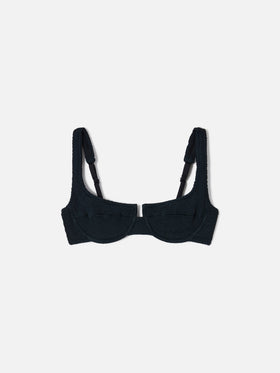 Top de bikini balconette Amira en tejido crinkle negro 