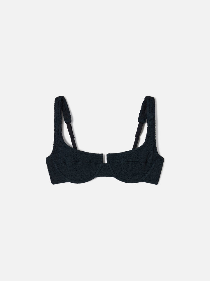 Top bikini Amira balconette in tessuto crinkle nero