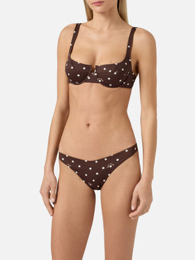 Amira Naomi brown white polka dot bikini