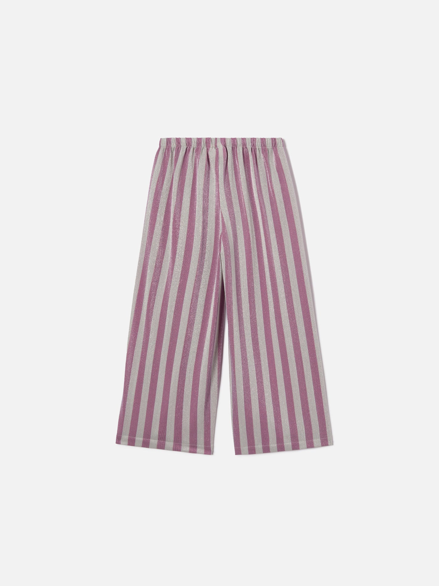Pantalone Amalia Jr in lurex a righe rosa e argento