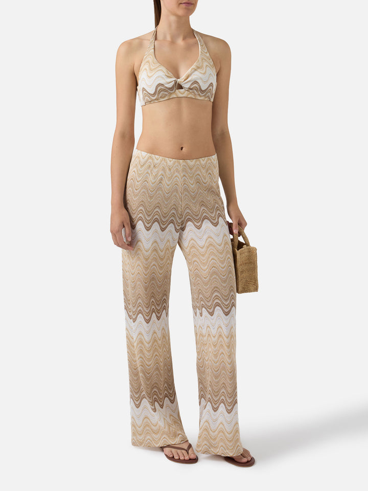 Pantalone lungo Amalia in raschel degradé beige