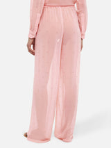 Amalia pink wide-leg georgette trousers with rhinestone embellishment