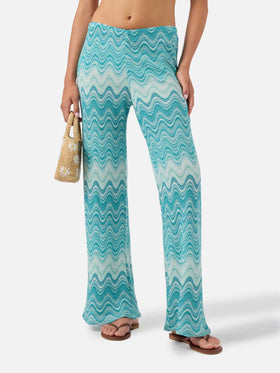 Pantalones largos Amalia raschel degradé verde agua 