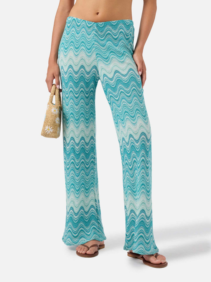 Pantalones largos Amalia raschel degradé verde agua 