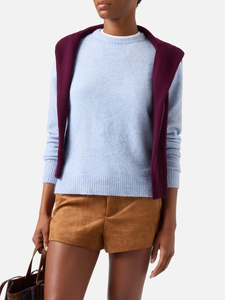 Jersey de punto de cuello redondo Light blue Ammy en mezcla suave de lana de alpaca 