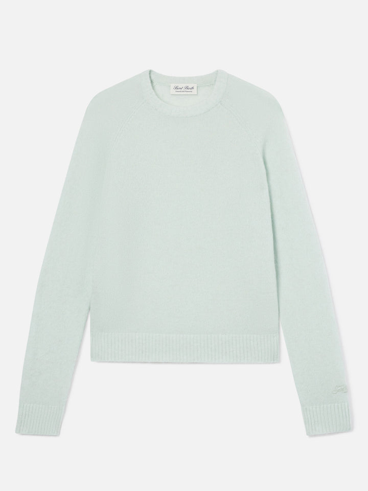Pull ras-du-cou en maille Ammy vert menthe clair, en doux mélange de laine d’alpaga 