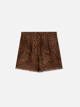 Shorts Amani in lino con stampa leopardata
