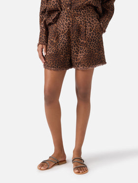 Shorts Amani in lino con stampa leopardata