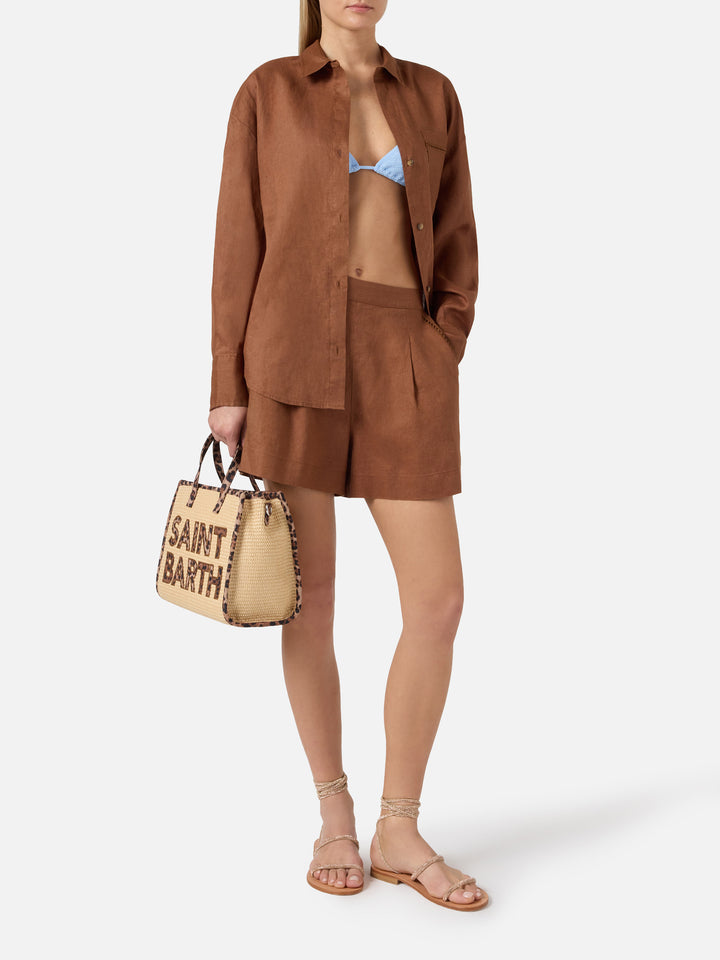 Shorts Amani in lino marrone