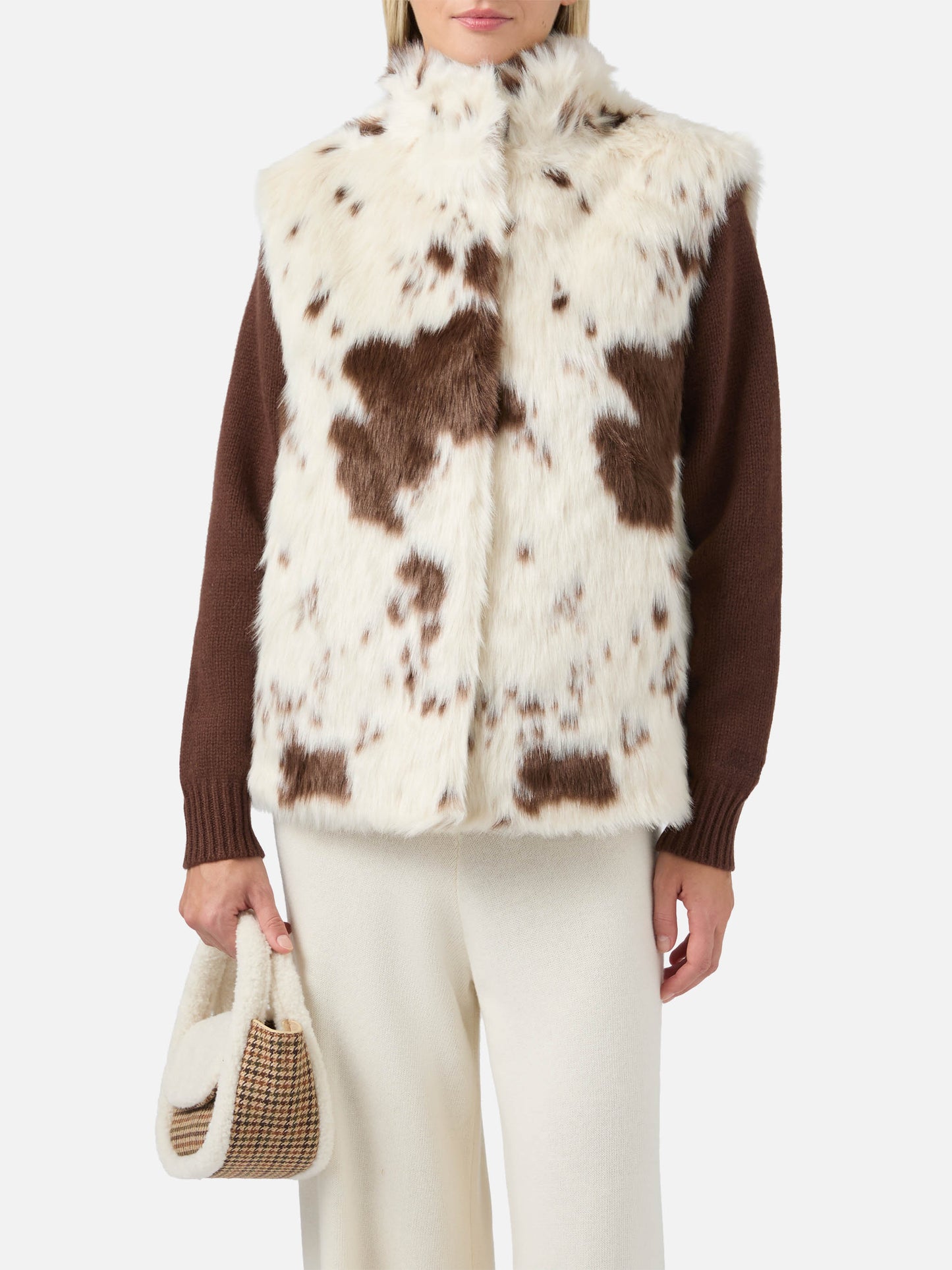 Ambre faux-fur gilet with cow print