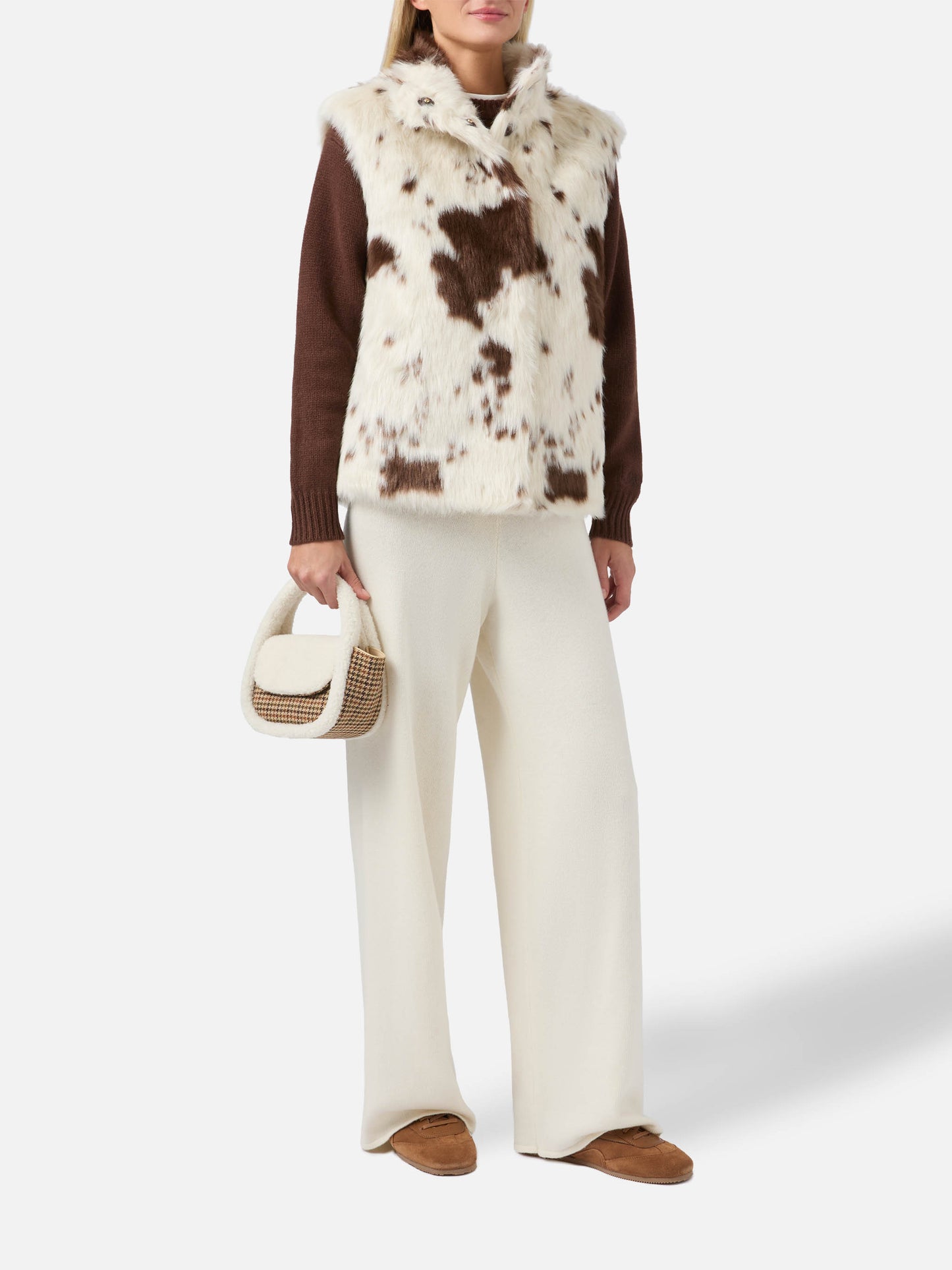 Ambre faux-fur gilet with cow print