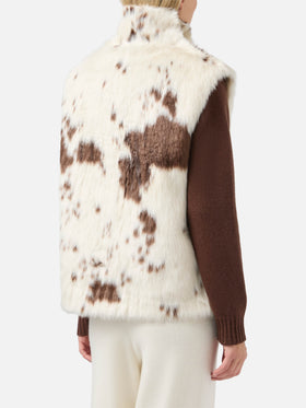 Ambre faux-fur gilet with cow print