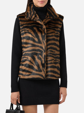 Ambre faux-fur gilet with zebra print