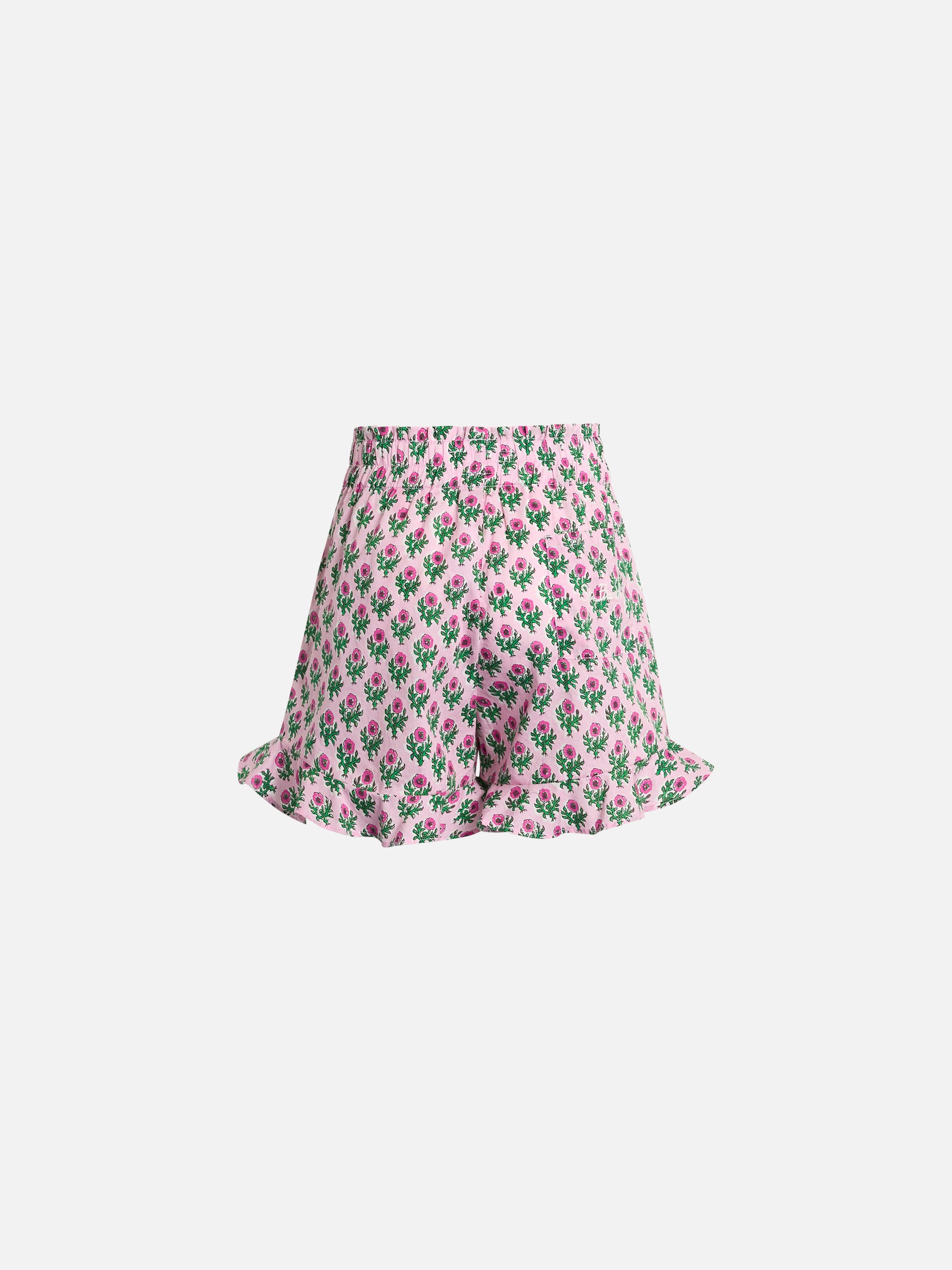 Girl cotton ruffled shorts Ander P with flower print - MC2 Saint Barth