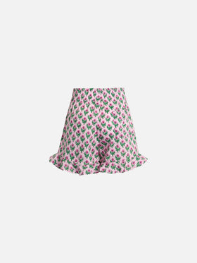 Girl cotton ruffled shorts Ander P with flower print - MC2 Saint Barth