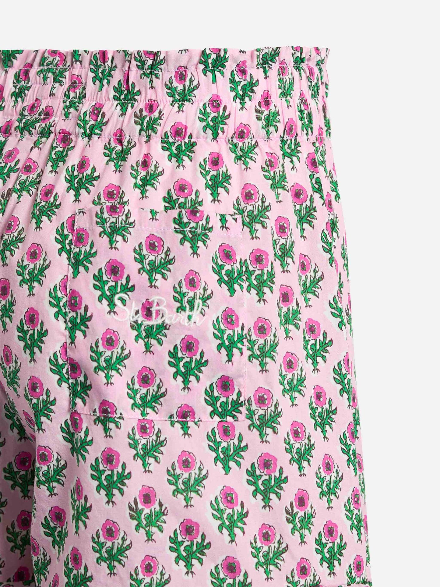 Girl cotton ruffled shorts Ander P with flower print - MC2 Saint Barth