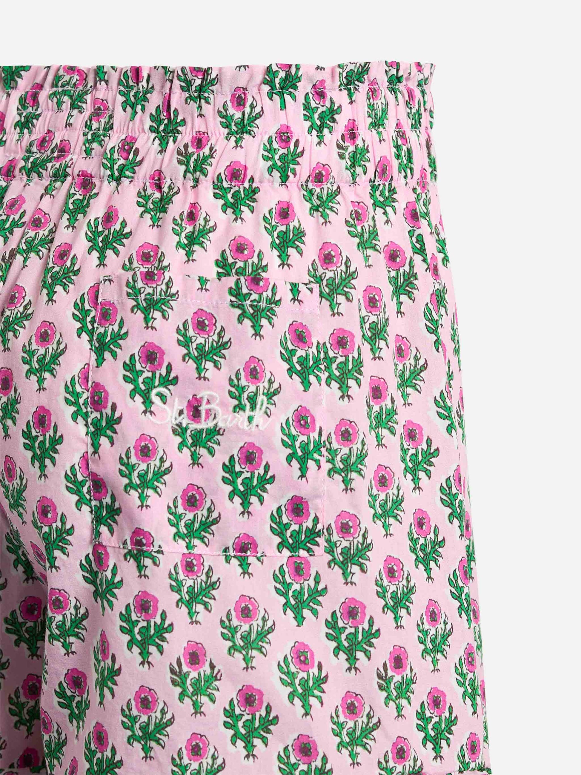 Girl cotton ruffled shorts Ander P with flower print - MC2 Saint Barth
