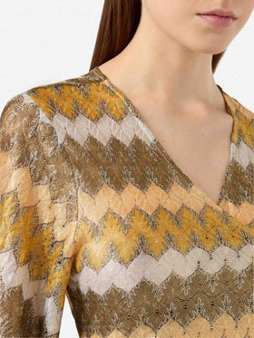 Angelina Bluse mit offenem V-Ausschnitt aus Raschelgewebe