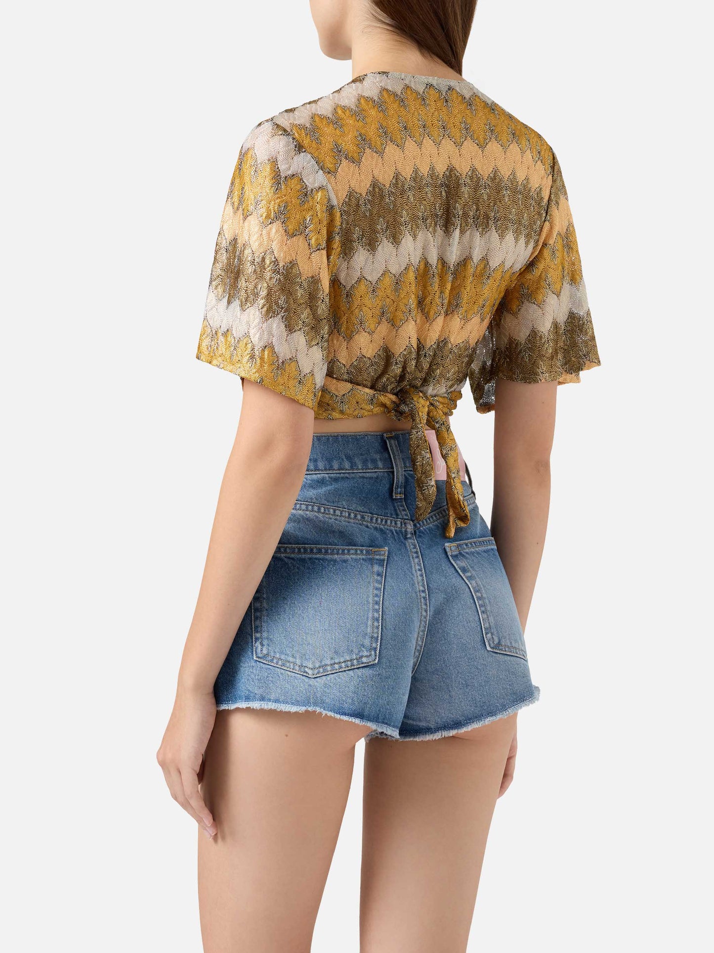 Angelina Bluse mit offenem V-Ausschnitt aus Raschelgewebe