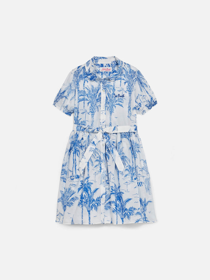 Girl cotton dress Anastasie Jr with toile de jouy print - MC2 Saint Barth