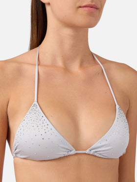 Annabelle Triangel-Bikinioberteil in Silber mit applizierten Strassdetails 