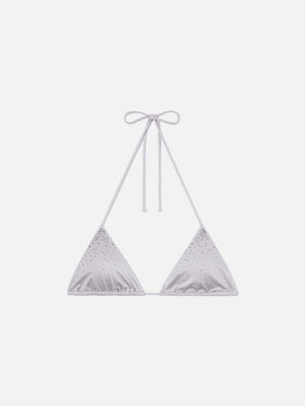 Annabelle Triangel-Bikinioberteil in Silber mit applizierten Strassdetails 