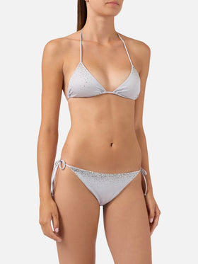 Annabelle Virgo Bikini in Silber mit glänzendem Finish und Strassdetails 