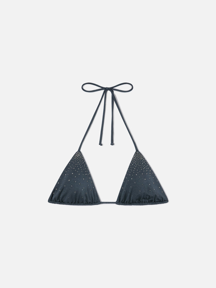 Top bikini Annabelle triangolo grigio con dettagli strass applicati