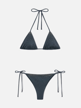 Bikini Annabelle Marielle gris foncé à finition brillante avec détails en strass 