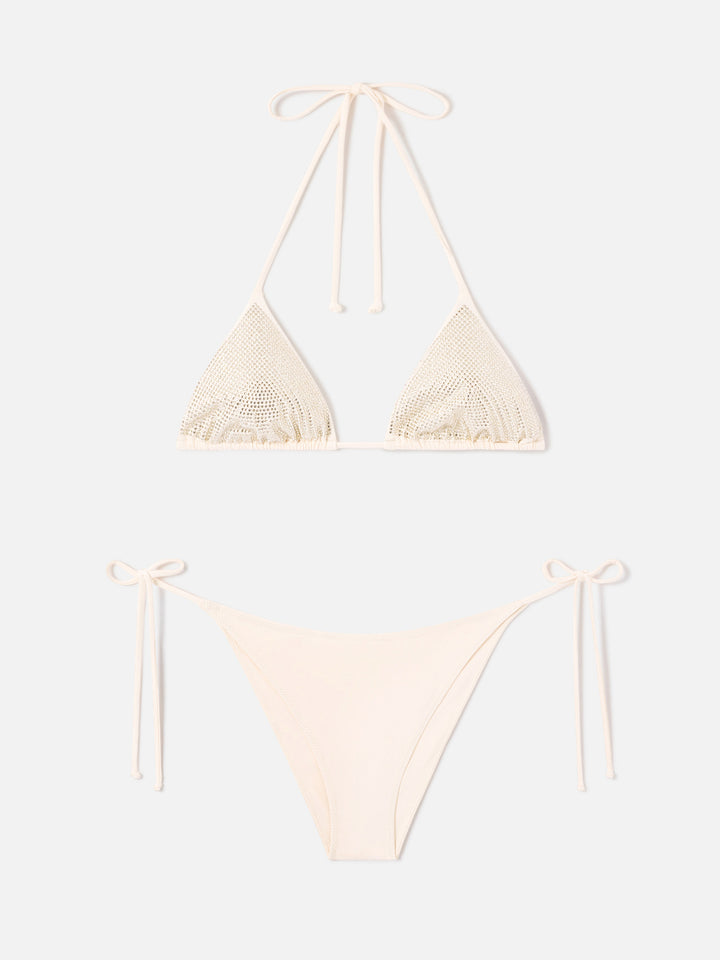 Annabelle Virgo beigefarbener Triangel-Bikini mit Strasssteinen 