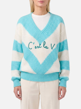 Jersey cropped Annecy Soft con motivo de rombos y escote en V 
